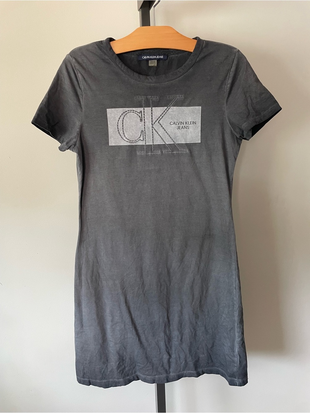 Calvin Klein Charcoal Gray Logo T-Shirt Dress